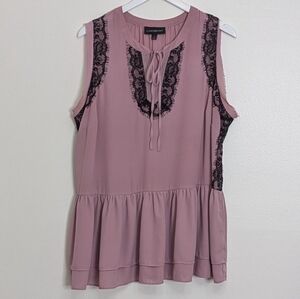 Lane Bryant Blouse 18 Purple Sleeveless Black Lace Trim Work Wear Casual